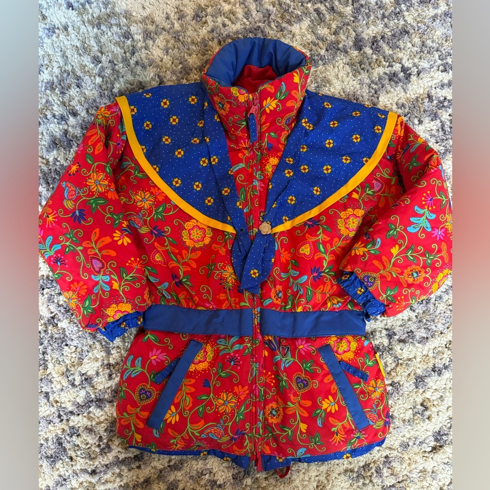Girls Floral Obermeyer Ski Coat Size 6 EUC